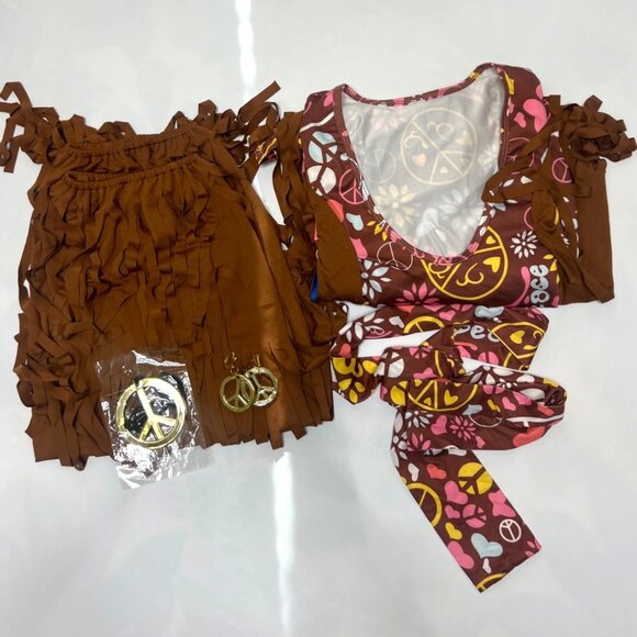 Hippie Boho Peace 70s Deluxe Costume Set Halloween Cosplay Set Plus Size XXL-3XL - Picture 13 of 13